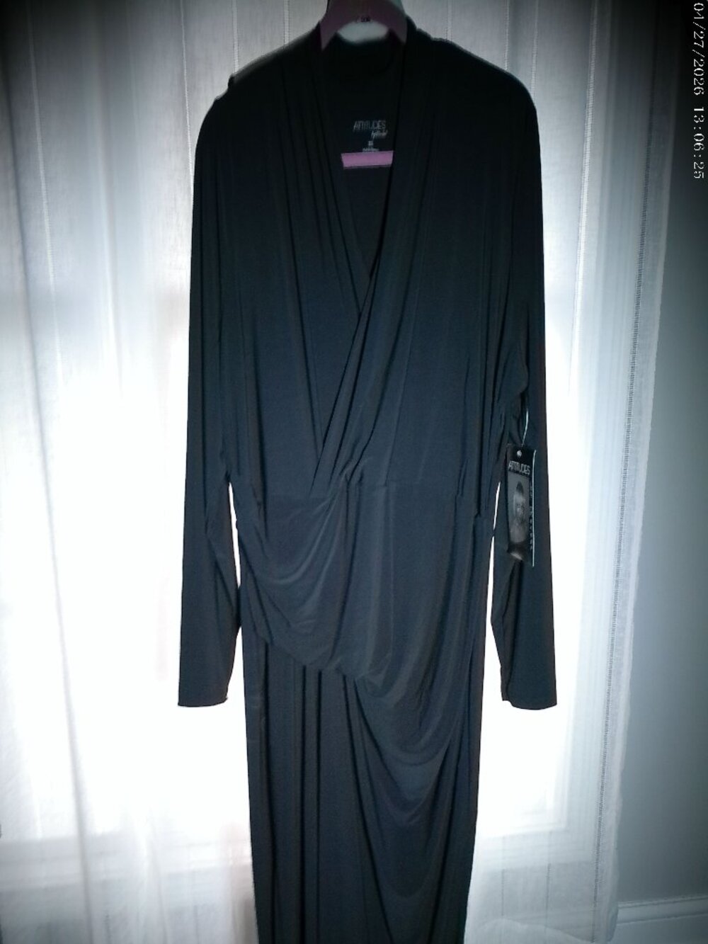 ATTITUDES by Renee Midi Dress Flowy V-Neck Surplice Black NWT Plus Size 2XL